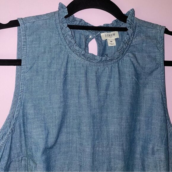 J Crew M Blouse Chambray Ruffle Collar Embroidered Sleeveless - Picture 8 of 8